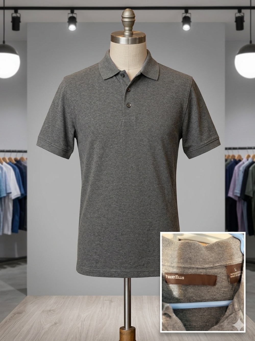Perry Ellis Charcoal Gray Short-Sleeve Polo